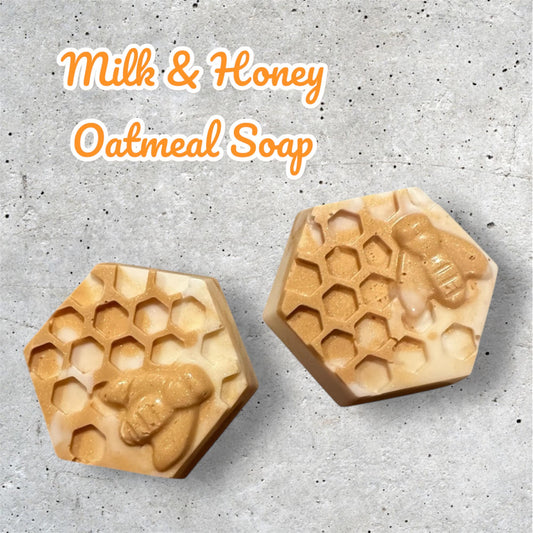 MILK & HONEY OATMEAL SOAP, Handcrafted Soap For Sensitive Skin, Natural Soap For Eczema, Moisturizing Oatmeal Soap, Cold Process Oatmeal Soap